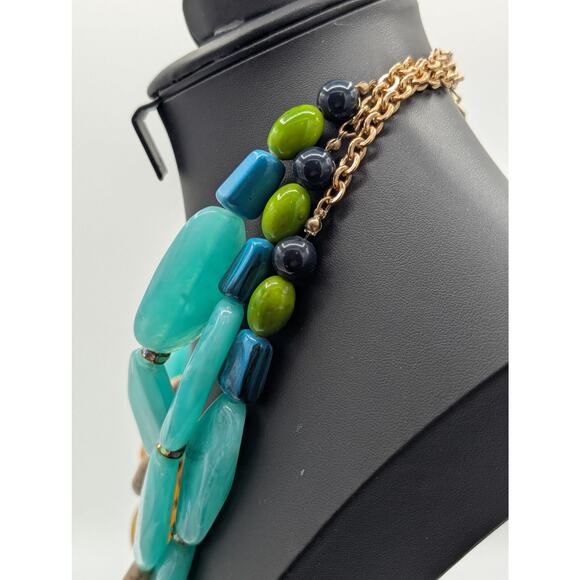 Large Chunky Spring Colors Lucite Three Strand Statement Necklace - Picture 2 of 5